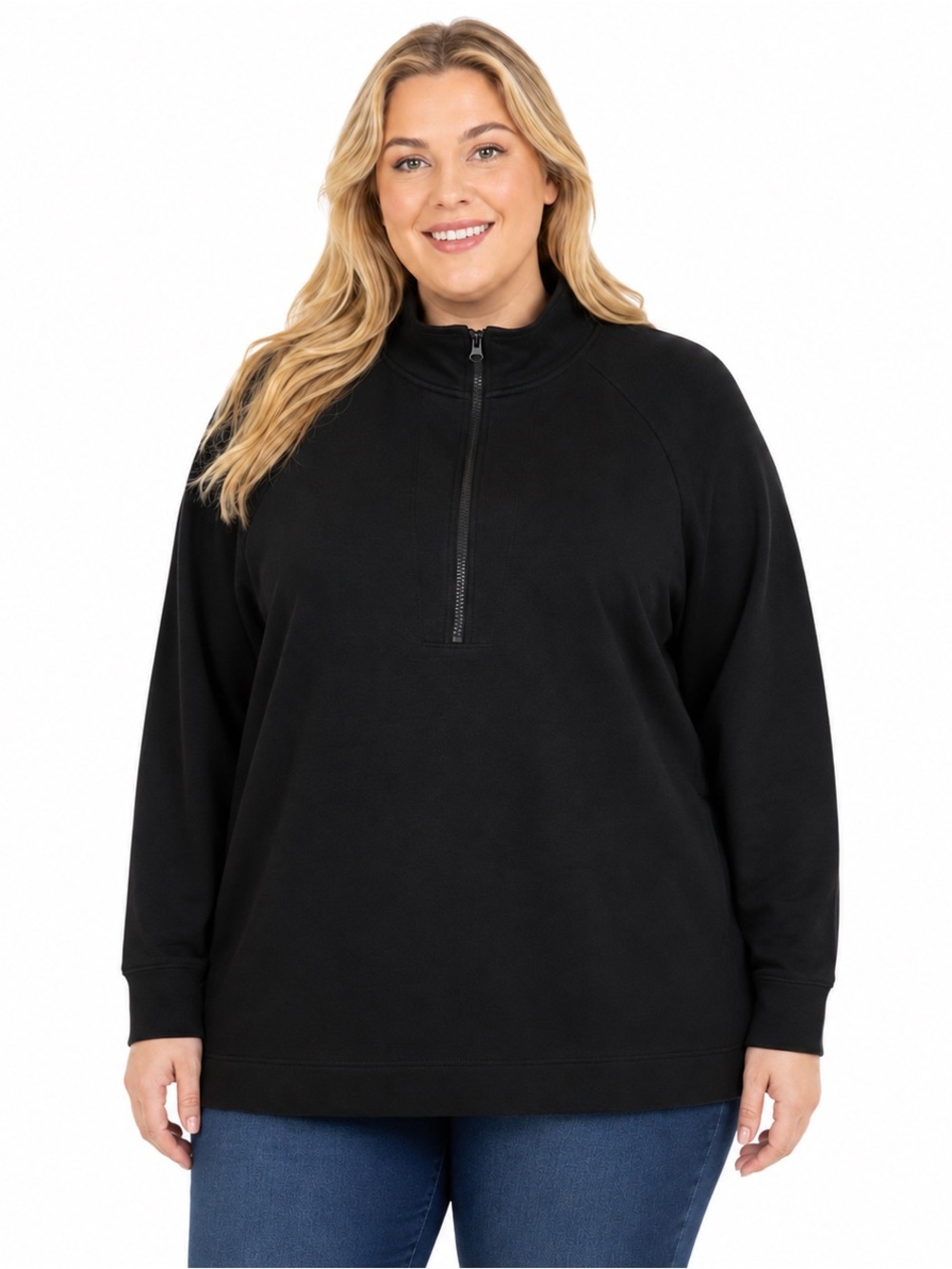 Terra & Sky Plus Size Black Quarter-Zip Pullover Top